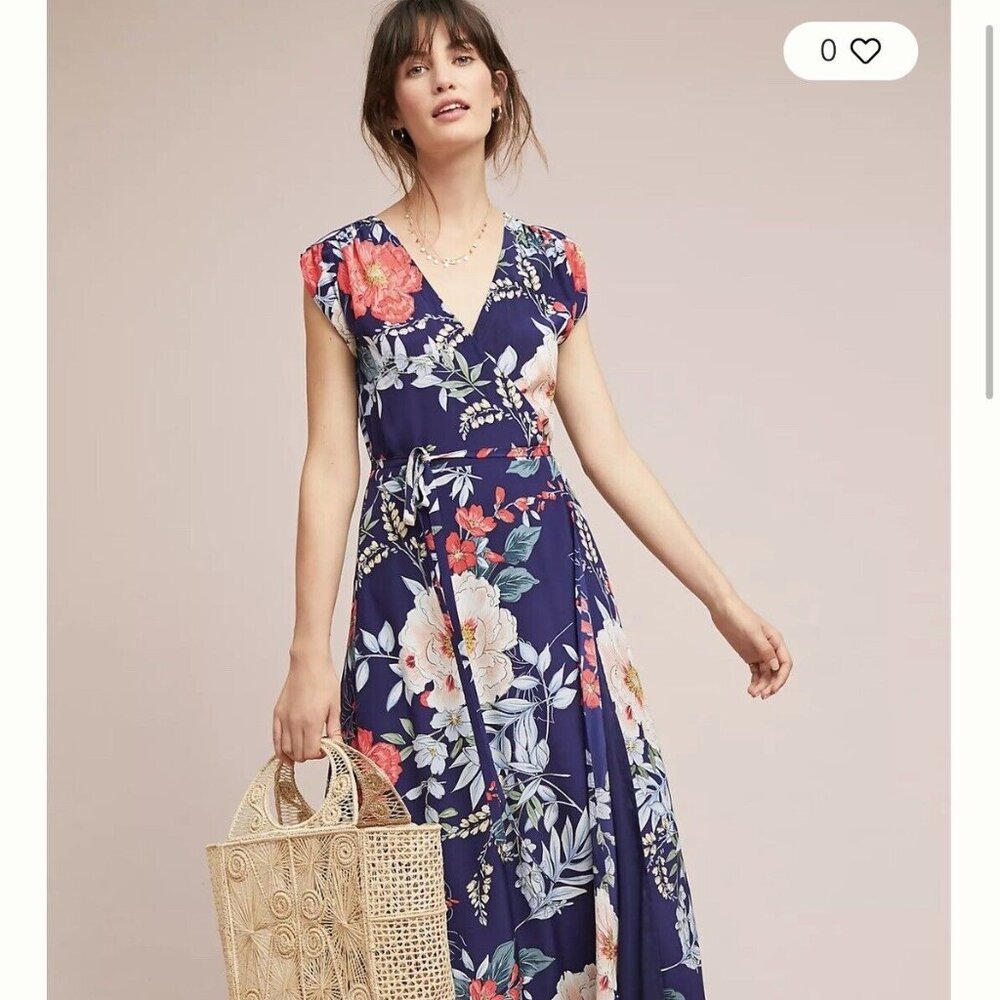 Yumi Kim Blue Silk Bora Bora Swept Away Maxi Wrap Dress (M)